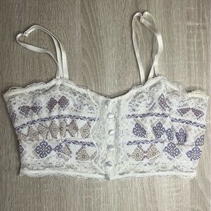 Free People White Lace Bralette with Patterned Design